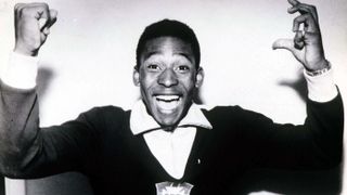 A jubilant Pelé after the 1958 World Cup Final in Stockholm