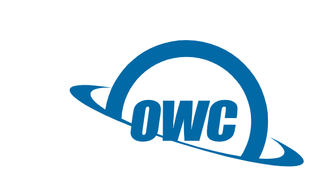 The blue OWC logo that looks like a planet in orbit.