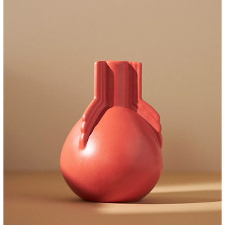 orange stoneware small vase with geometric handles