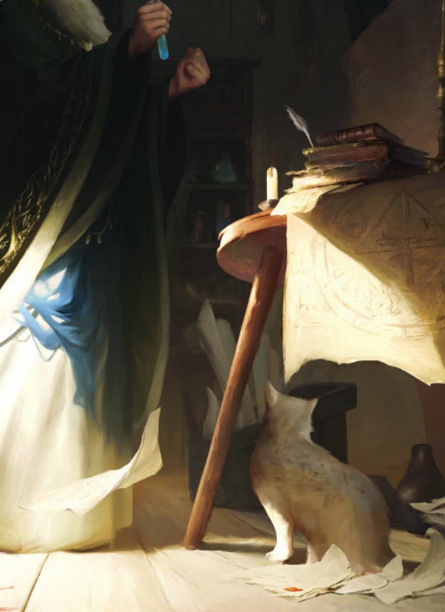 Striking fantasy scene; wizard