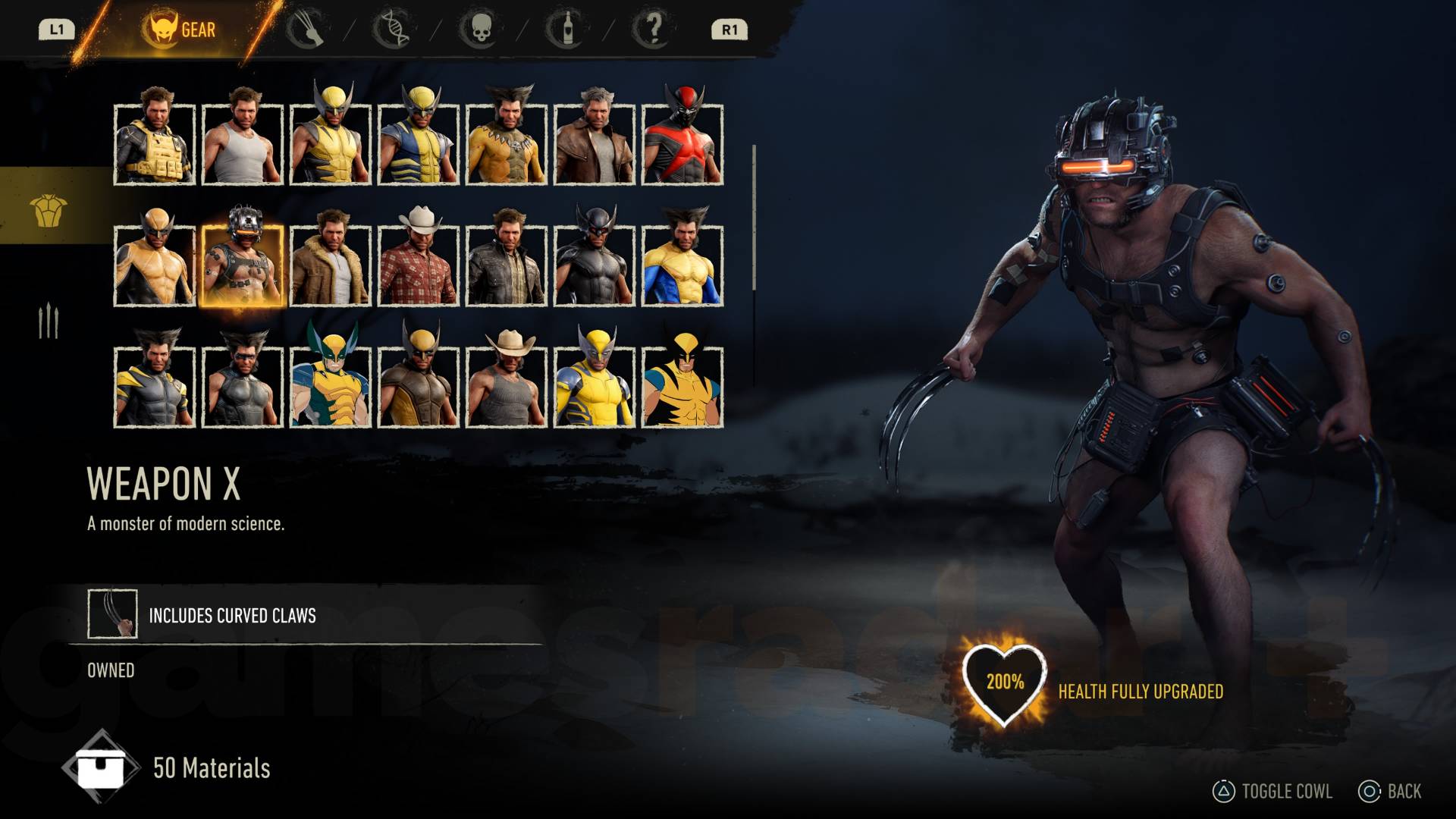 Marvel's Wolverine Weapon X suit