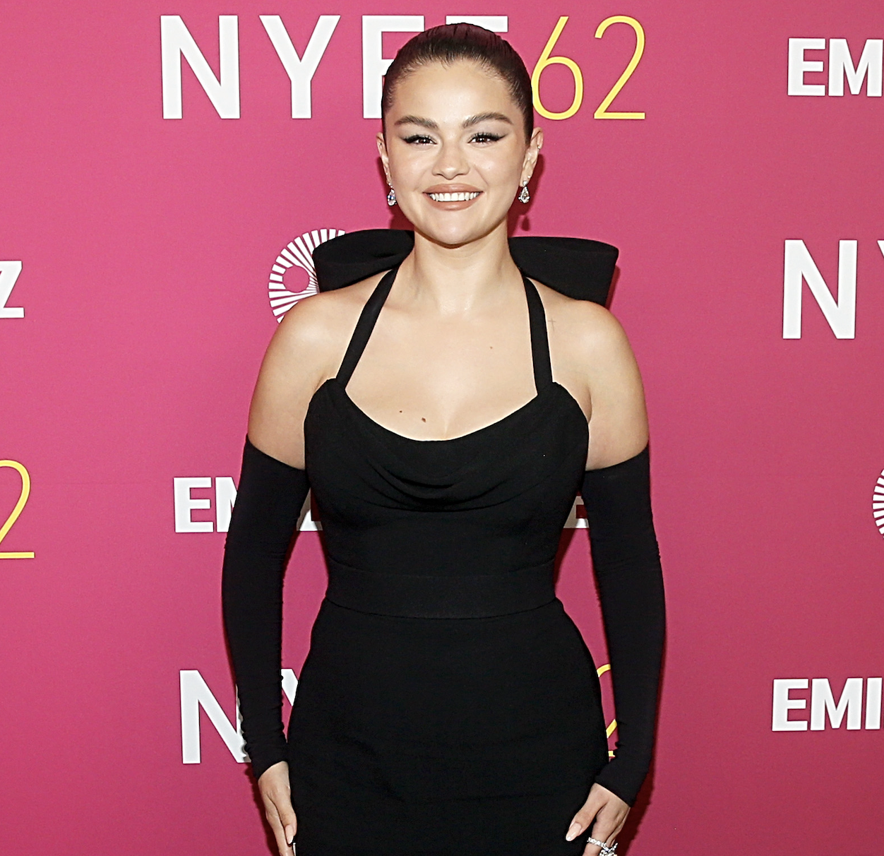 Selena Gomez attends the &quot;Emilia Pérez&quot; premiere during the 62nd New York Film Festival at Alice Tully Hall on September 30, 2024 in New York City wearing a black custom vera wang dress