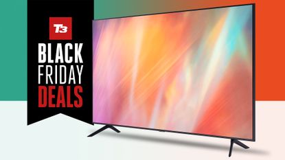 Samsung AU7100 on coloured background with Black Friday deals sign