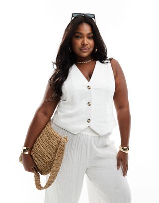 Asos Design Curve Linen Mix Vest in White