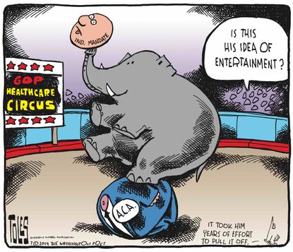 Political Cartoon U.S. Trump Obamacare Individual Mandate Removal