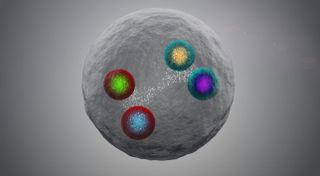 Illustration of a tetraquark composed of two charm quarks and two charm antiquarks, detected for the first time inside CERN's Large Hadron Collider.