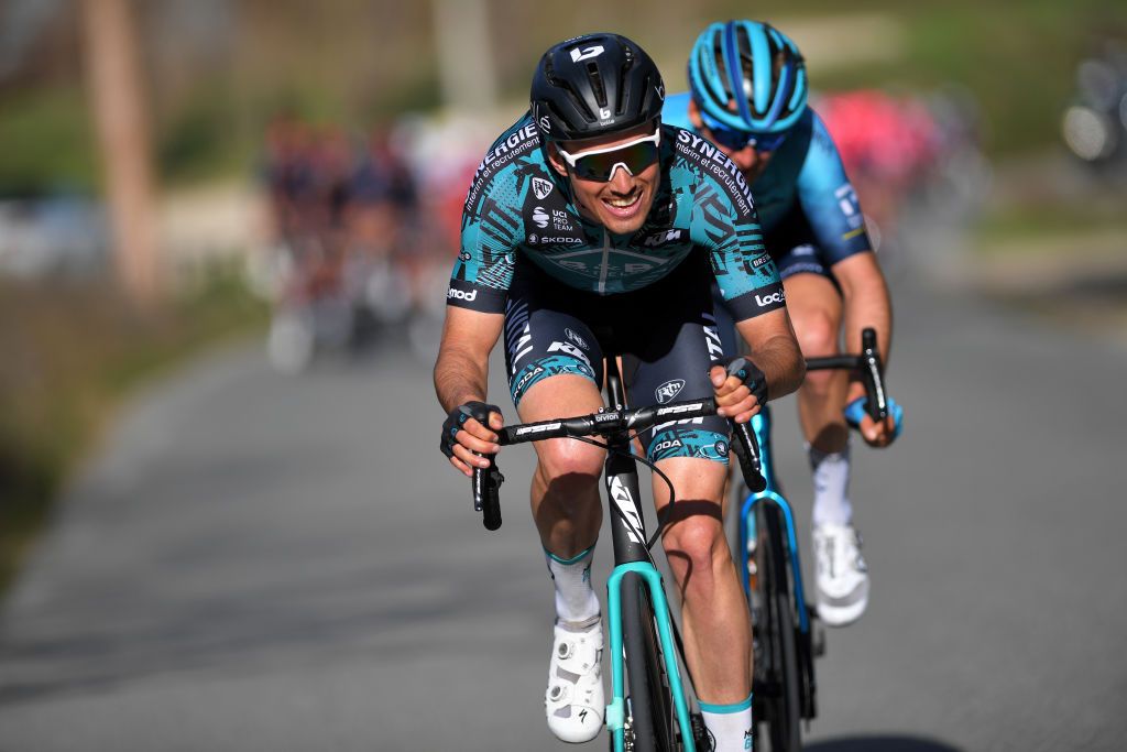 FAYENCE FRANCE FEBRUARY 20 Cyril Barthe of France and Team BB Hotels PB KTM Hugo Houle of Canada and Team Astana Premier Tech during the 53rd Tour Des Alpes Maritimes Et Du Var Stage 2 a 1689km stage from Fayence to Fayence 357m Breakaway letour0683 on February 20 2021 in Fayence France Photo by Luc ClaessenGetty Images