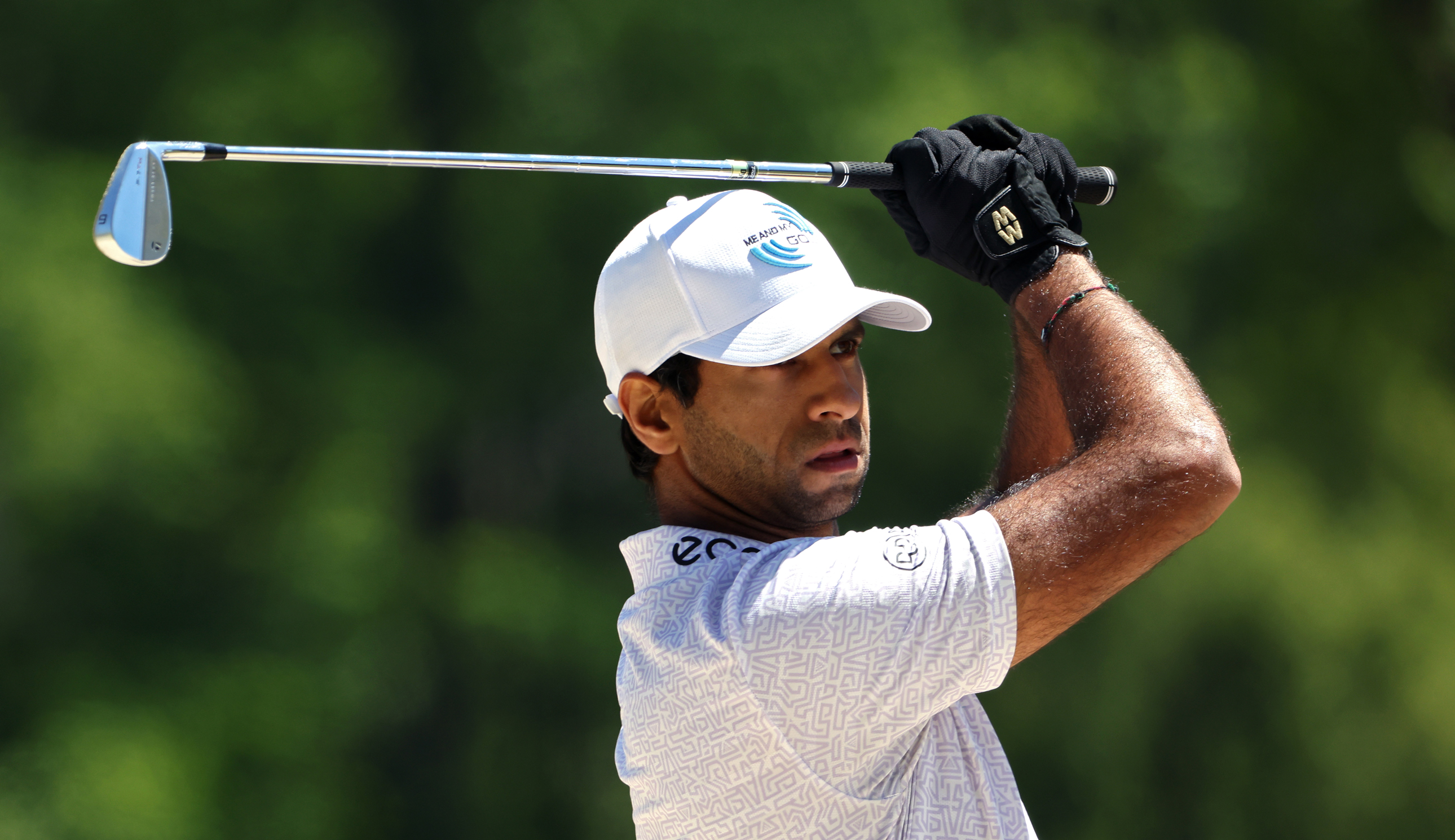Aaron Rai hits a driver off the tee