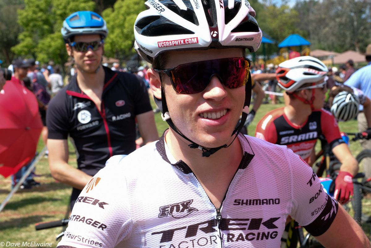 Anton Cooper (Trek) on the front row at the start