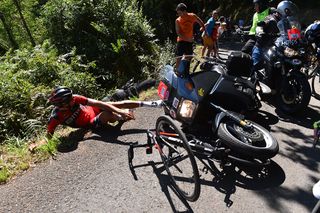 Greg Van Avermaet crashes in the 2015 Clasica San Sebastian
