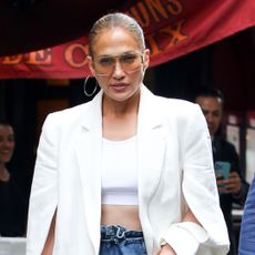 Jennifer Lopez is seen leaving the BALTAZAR restaurant on July 25, 2024 in Manhattan, New York. 