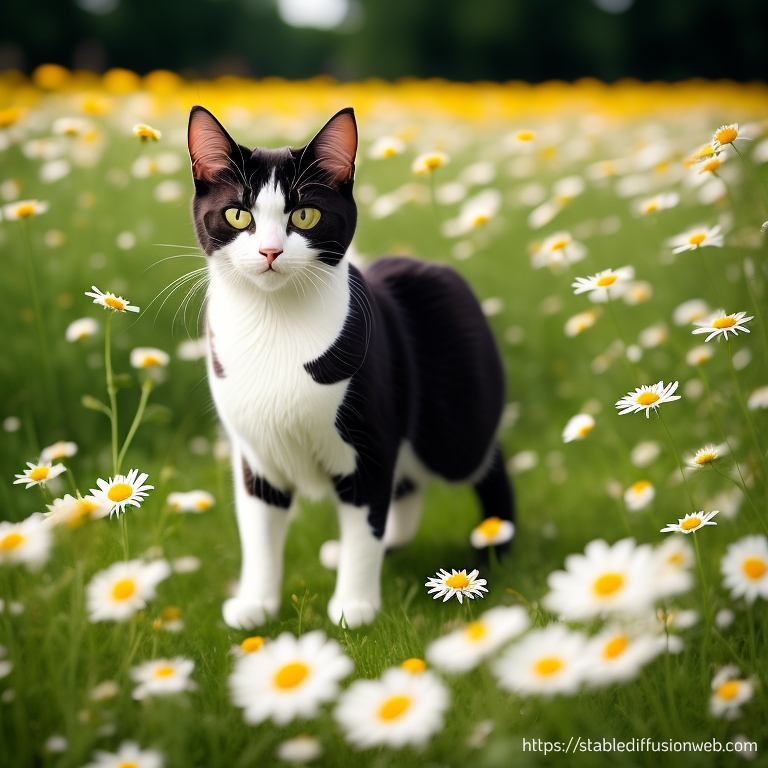 AI generated images of cat picking daisies
