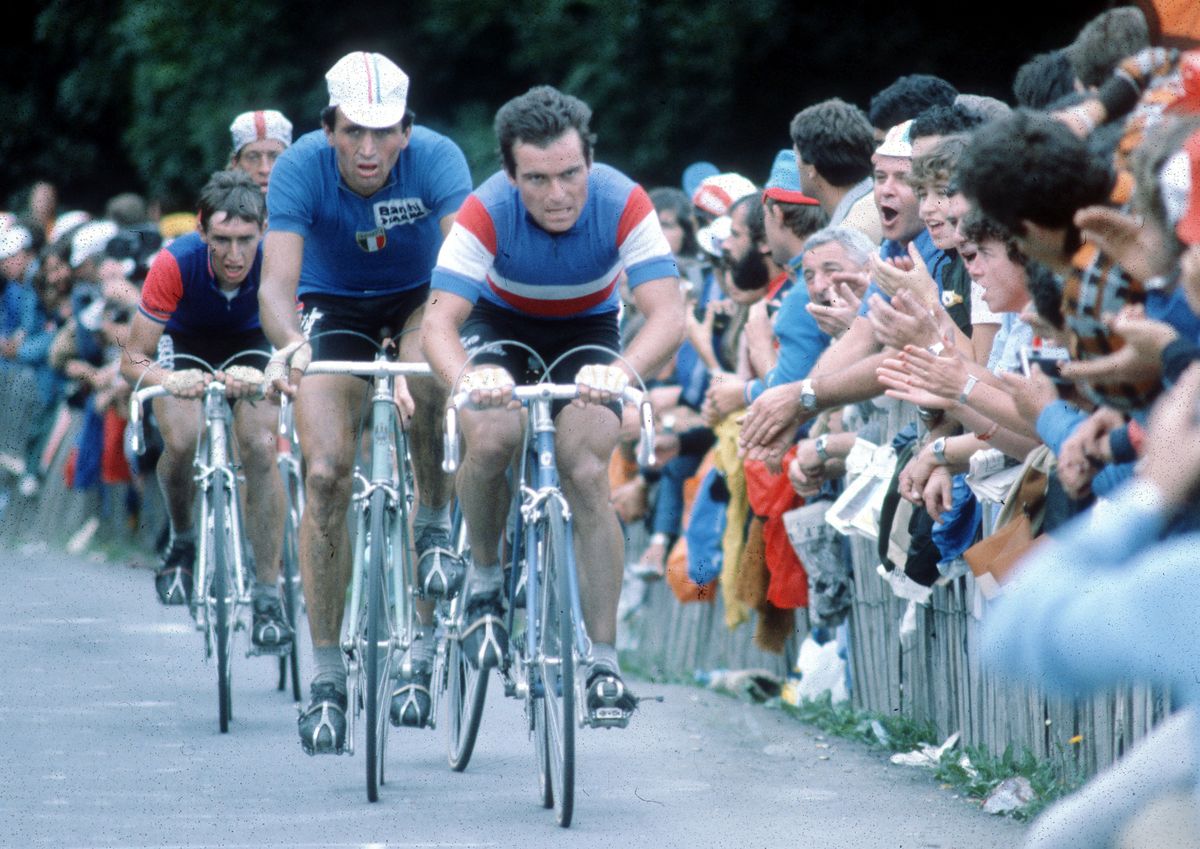 Bernard Hinault leads Italy’s Gianbattista Baronchelli en route to the Frenchman’s victory in the road race at the 1980 World Championships in Sallanches, France. Could Sallanches again be the venue for the 2020 Worlds?