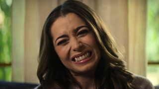 Cristin Milioti making an awkward face in Death to 2021