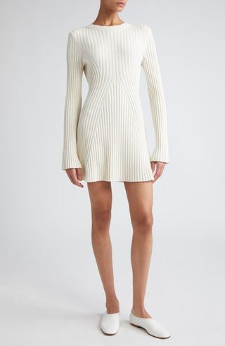 Amalia Long Sleeve Cotton & Silk Blend Rib Sweater Dress