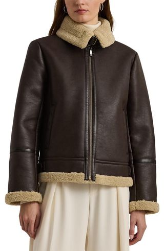 Faux Leather & Faux Shearling Bomber Jacket