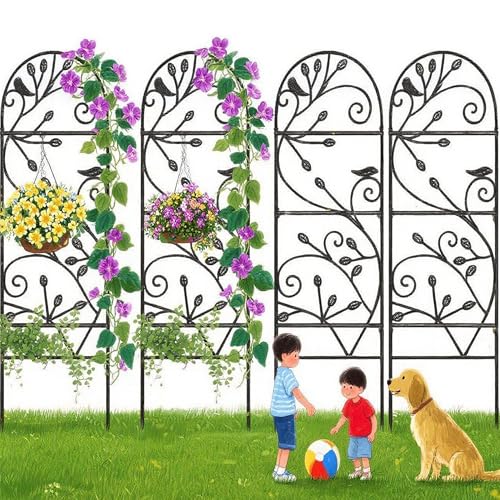 Amagabeli 4 Pack Garden Trellis for Climbing Plants Outdoor 46" X 15" Rose Wrought Iron Trellis for Vine Vegetable Flower Ivy Cucumber Decorative Trellis Black
