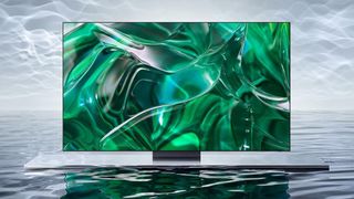 Samsung TV sitting in stylized background