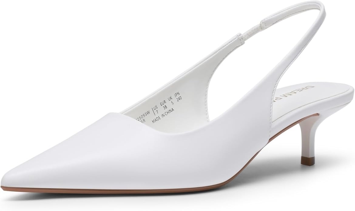 Dream Pairs Women's Kitten Heels Slingback Low Closed Toe Comfortable Pumps Pointed Toe Wedding Party Elegant Dress Shoes,size 5,white,sdpu25093w
