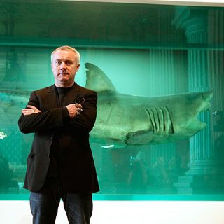 damien hirst and shark in background