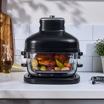 Lidl glass air fryer roasting a chicken.