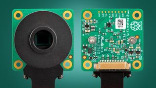 The Raspberry Pi High Quality Camera with new M12 mount on a green background
