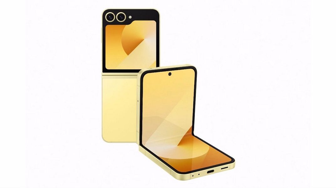 A leaked listing render of the Galaxy Z Flip 6 in a new yellow option