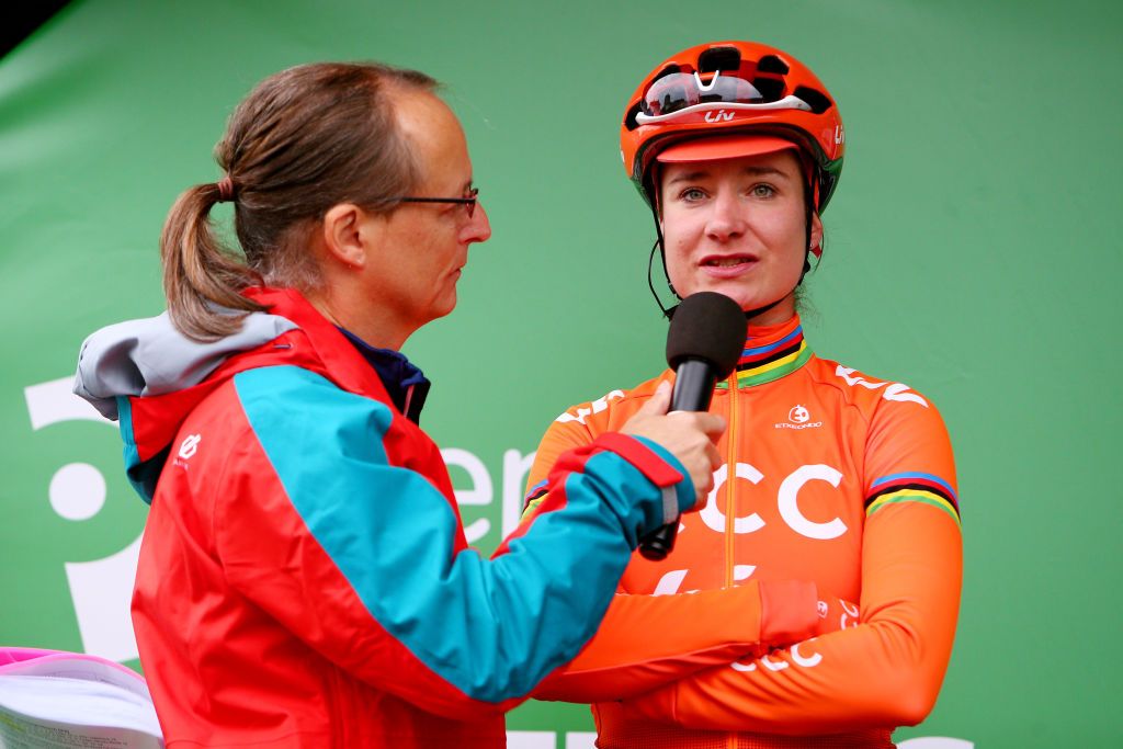 Marianne Vos speaks on stage