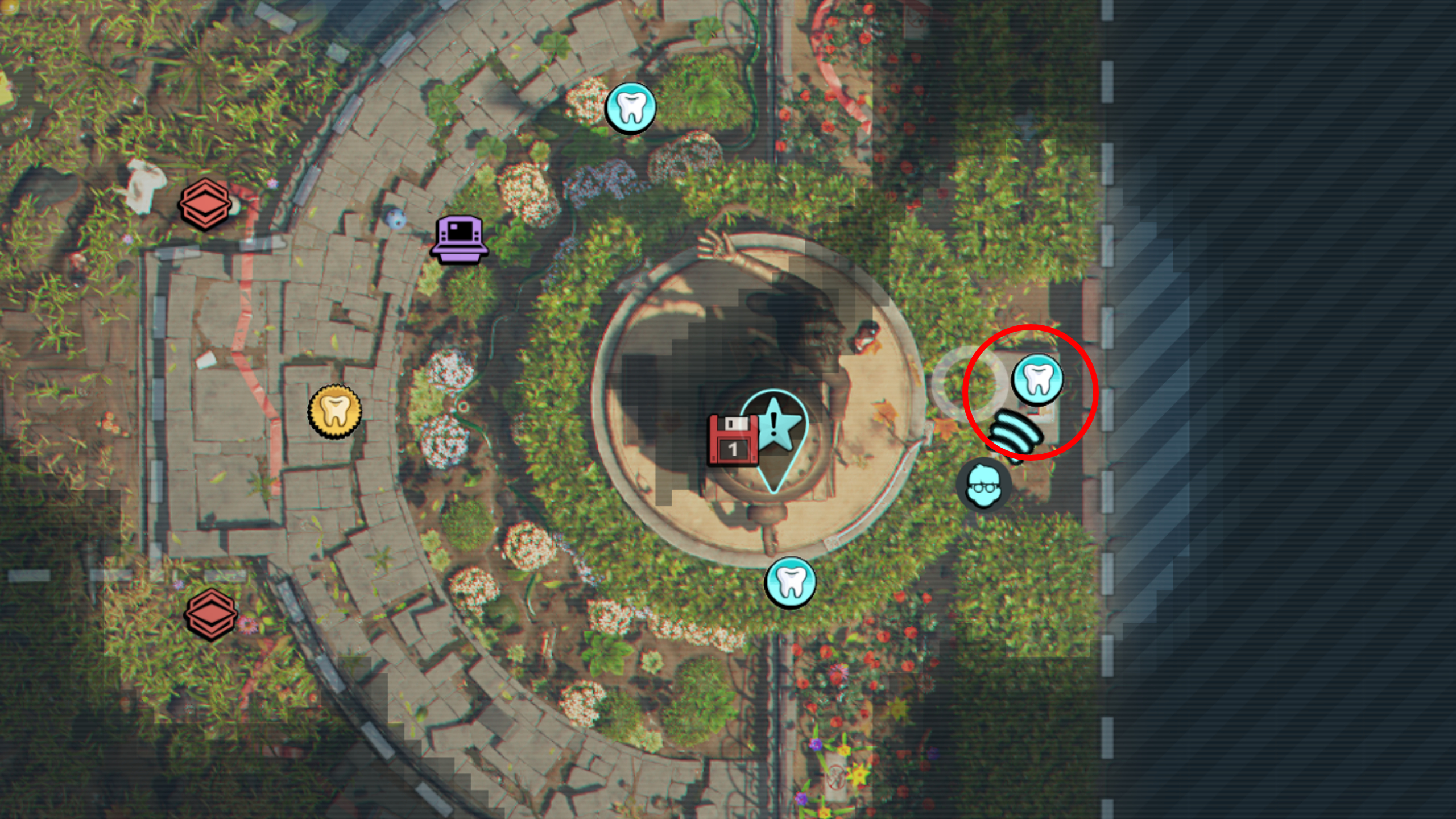 Grounded 2 Milk Molar locations: A map highlighting the location of a Milk Molar in the Statue gardens.