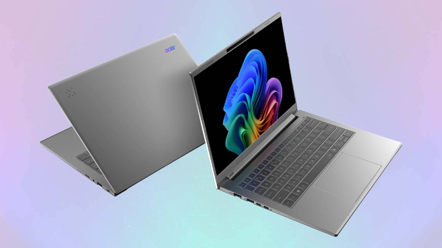 Acer Aspire 14 AI laptops on purple "pulse" color background