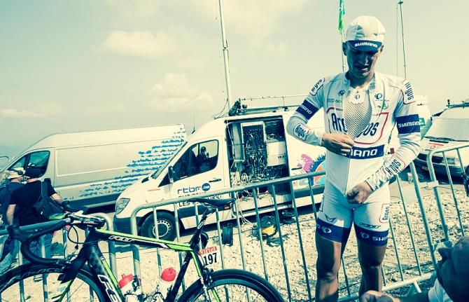 Marcel Kittel (Argos-Shimano) puts on warmer clothes at the Mont Ventoux summit finish