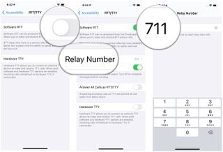 How to set up Real Time Text on the iPhone by showing steps: Tap the toggle for Software RTT, tap Relay Number and enter the phone number, Tap the back button.