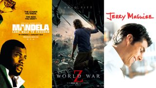 Three movie posters for Mandela: Long Walk to Freedom, World War Z and Jerry Maguire