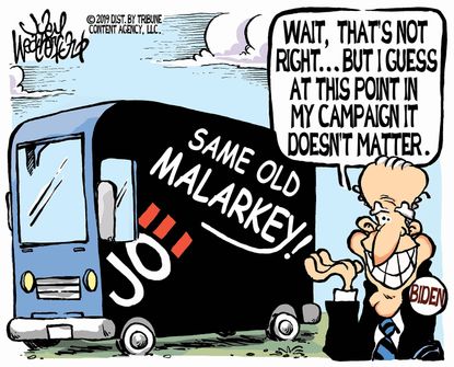 Political Cartoon U.S. Joe Biden 2020 Bus Same Old Malarkey