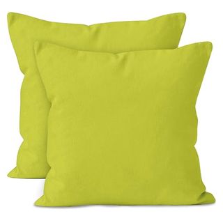 Encasa Homes Cushion Covers 2pc Set (40 X 40 Cm) - Lime Green - Solid Dyed Cotton Canvas, Decorative Large Square Colourful Washable Throw Pillow Cases for Living Room, Sofa, Bedroom, Home & Hotel