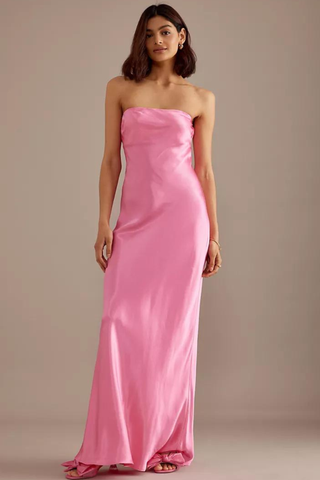 The Fleur Strapless Satin Maxi Slip Dress