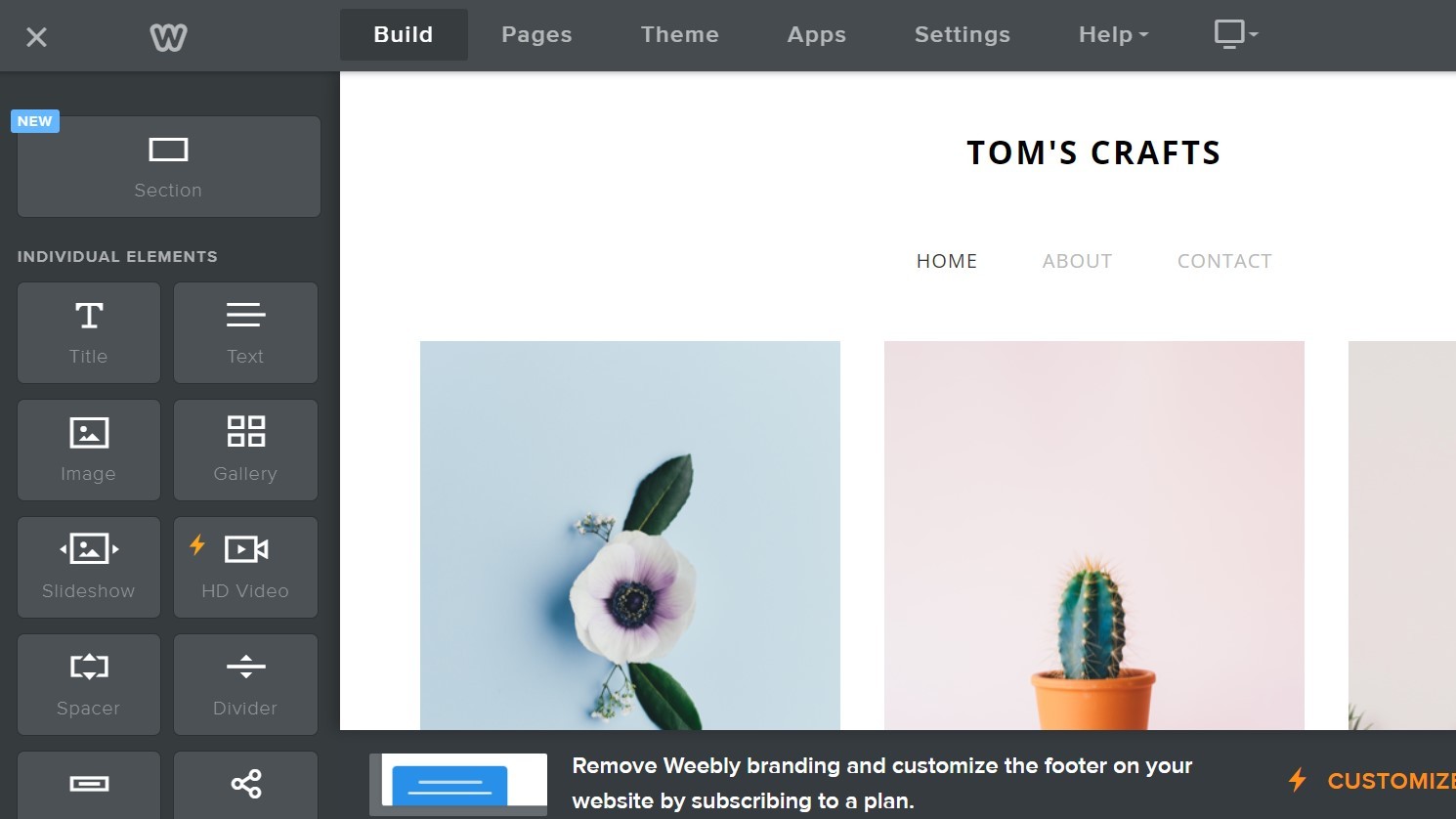 Building A Website For 'Tom'S Crafts' In Weebly, One Of The Best Web Design Software Tools