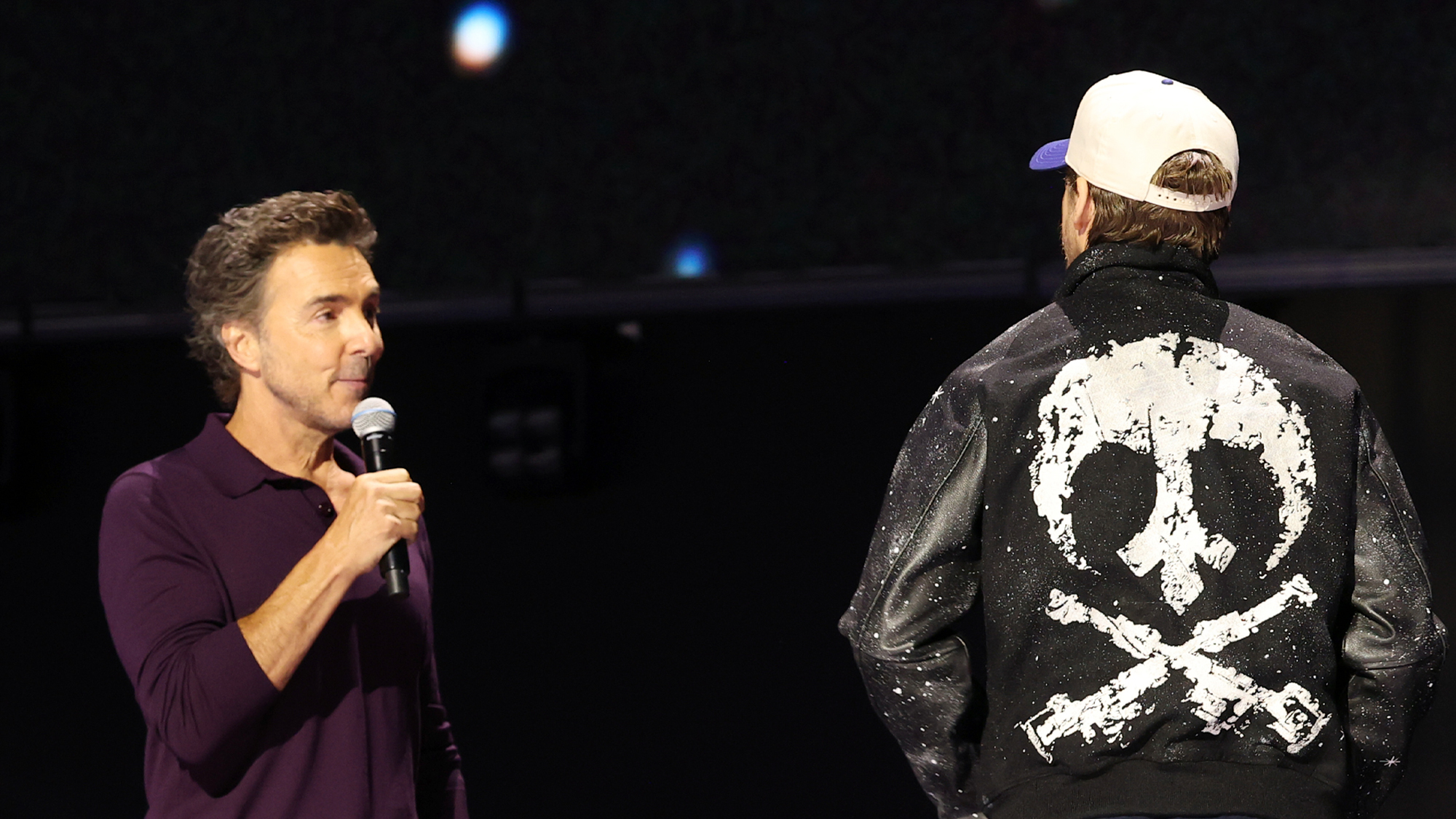 ANAHEIM, CALIFORNIA - AUGUST 14: (L-R) Shawn Levy and Ryan Gosling speak onstage at the Disney Entertainment Showcase at D23: The Ultimate Disney Fan Event on August 14, 2026 in Anaheim, California.