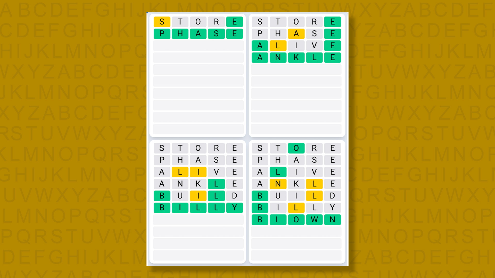 Quordle Daily Sequence answers for game 1511 on a yellow background