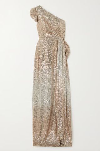 Elie Saab One-shoulder draped sequined stretch-jersey gown