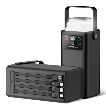 Power Bank with Built-In Cables and LED Light