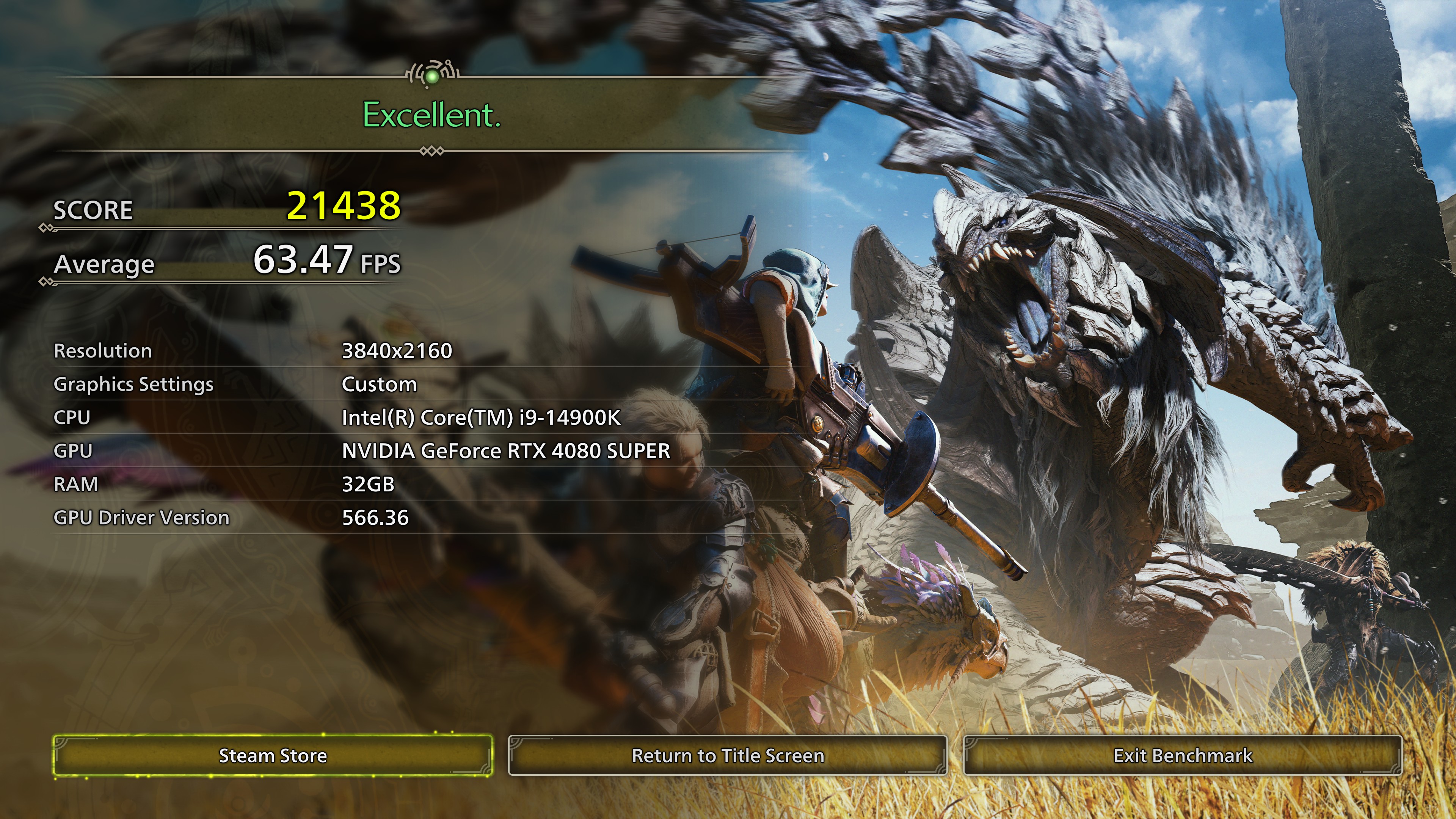 Image from the Monster Hunter Wilds benchmark results screen