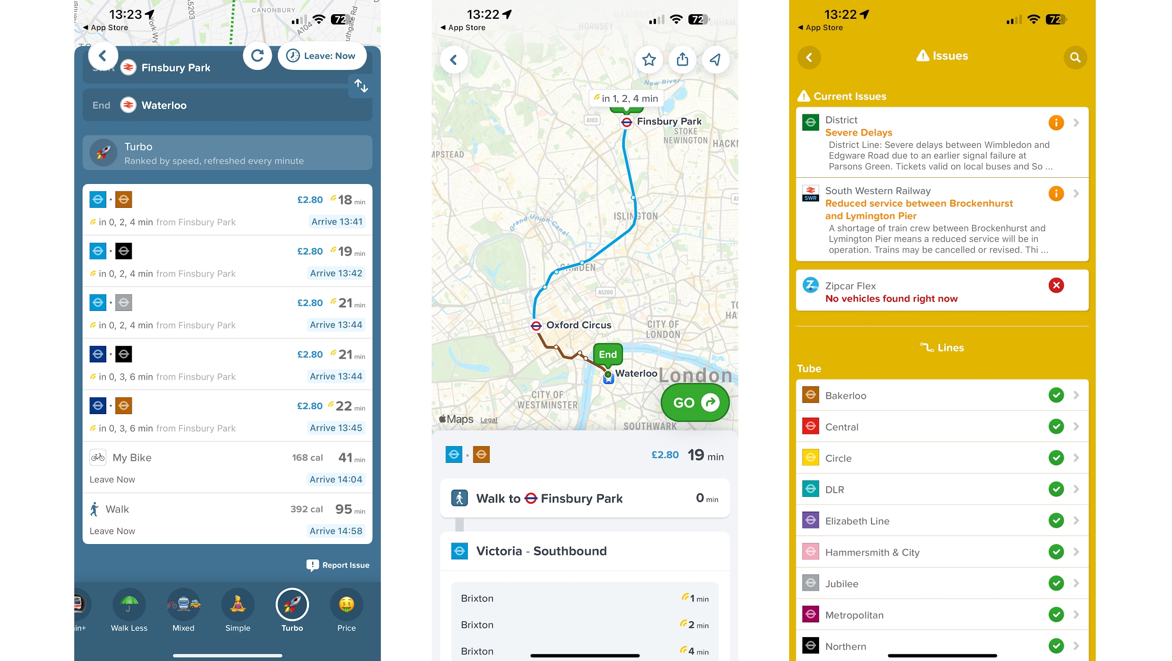 Three screenshots of Citymapper