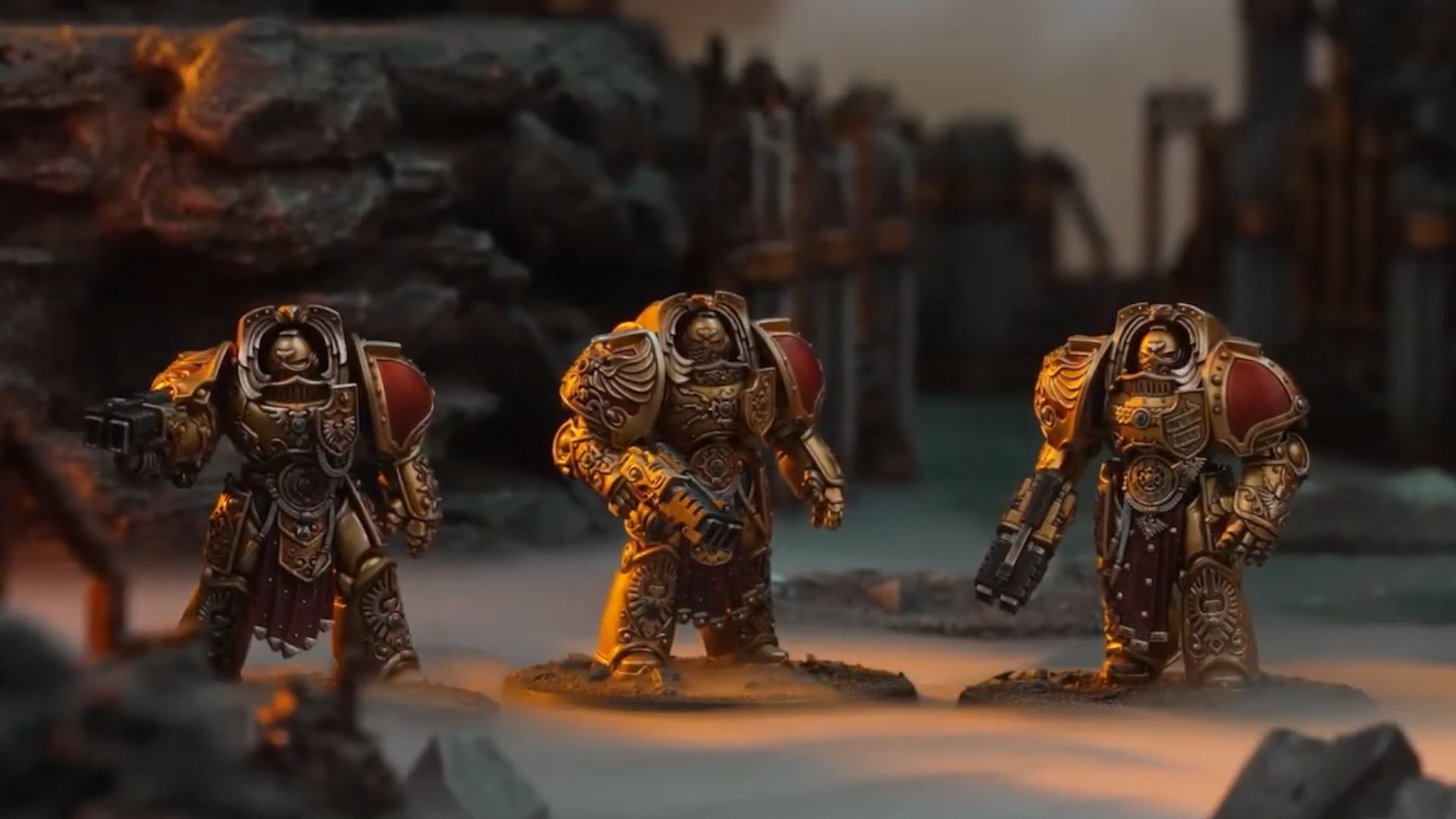Warhammer Aquilon Terminators on a misty battlefield
