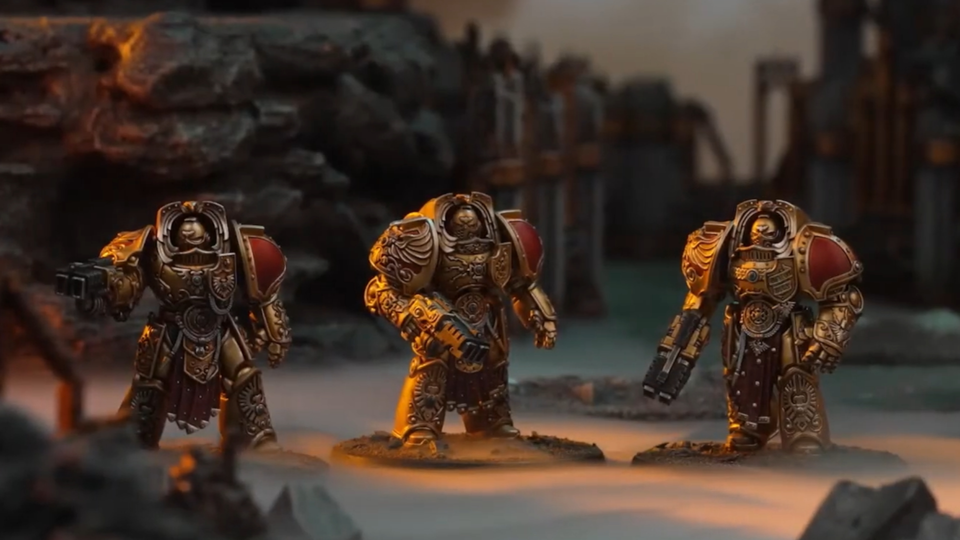Warhammer Aquilon Terminators on a misty battlefield