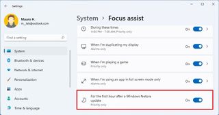 Focus Assist first hours after a feature update
