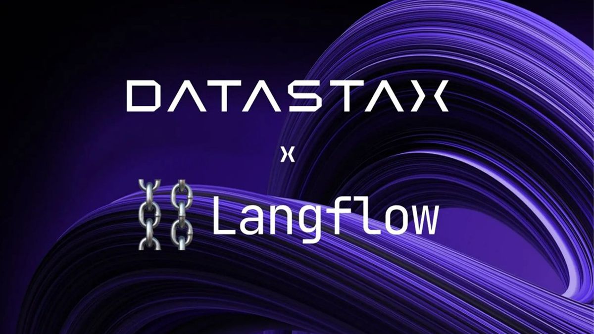 Concept image showing the DataStax and Langflow names following DataStax&#039;s acquisition of the low-code AI development tool.