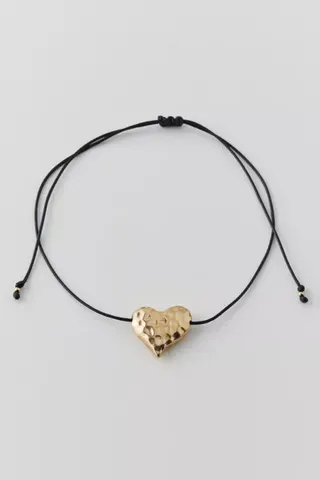 Hammered Heart Corded Necklace