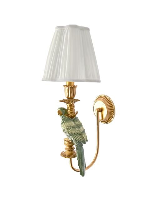 Olive Parrot Rechargeable Wall Light With Cream Pleated Shade