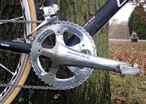 Chunky but light - Shimano's Dura-Ace 10 speed crank.